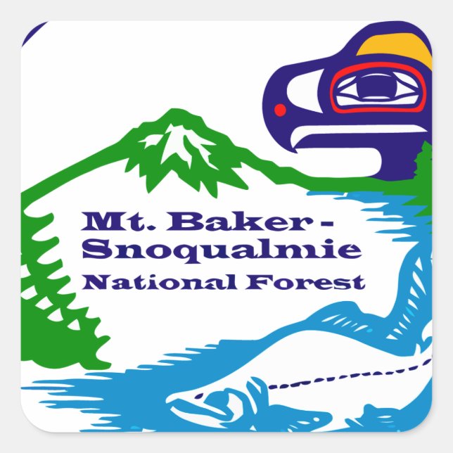 Mt Baker - Logo der Snoqualmie National Forest Quadratischer Aufkleber (Vorderseite)