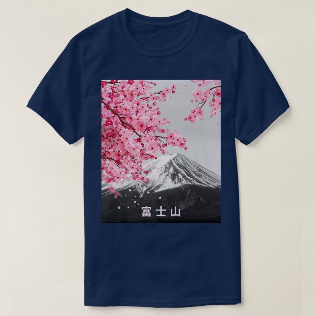 Mt Fuji & Sakura Blume Japanisches Kirschblossom T-Shirt (Design vorne)