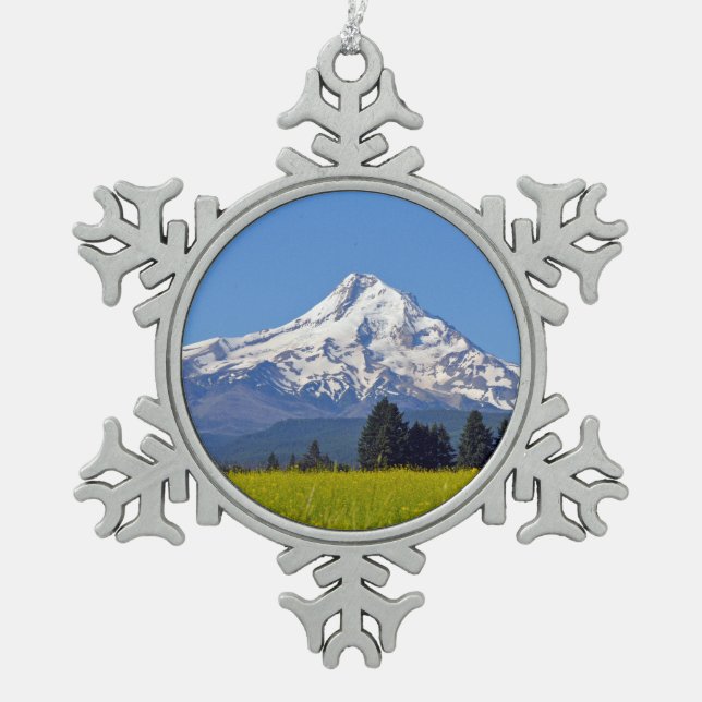 Mt-Haube Oregon Schneeflocken Zinn-Ornament (Vorderseite)