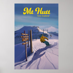 Mt Hutt Neuseeland Snowboarden Reiseplakat Poster