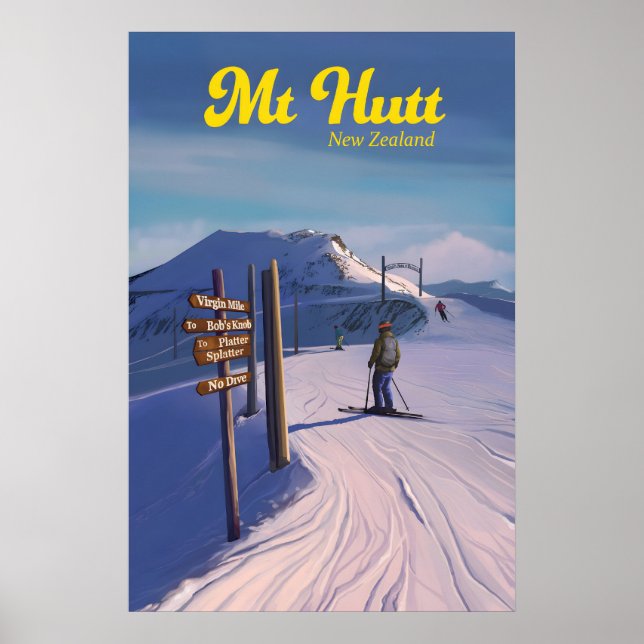 Mt Hutt Skigebiet Reiseplakat Poster (Vorne)