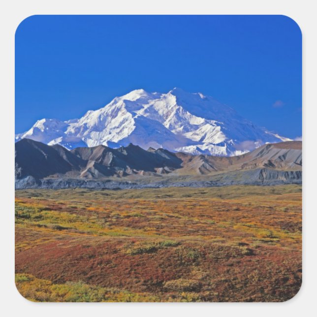 Mt. McKinley Denali National Park , Alaska. Quadratischer Aufkleber (Vorderseite)