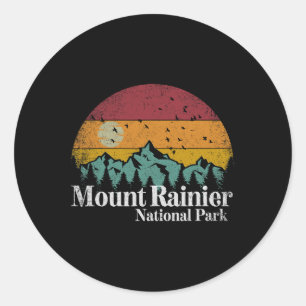 Mt Mount Rainier National Park Retro-Stil Wandern Runder Aufkleber