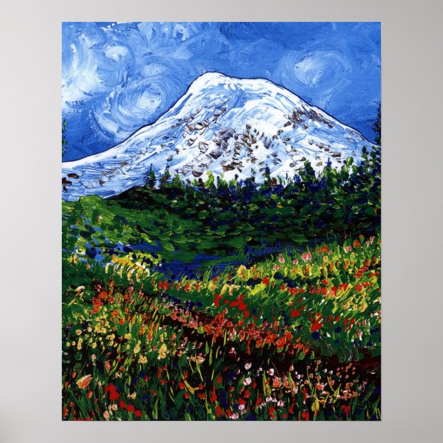 Mt Rainier mit Blume Poster (Vorne)