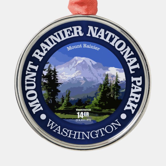 Mt Rainier NP Silbernes Ornament (Vorne)