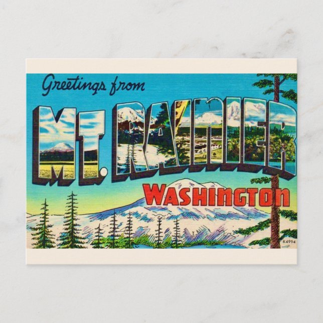 Mt Rainier Washington Retro Postcard Postkarte (Vorderseite)