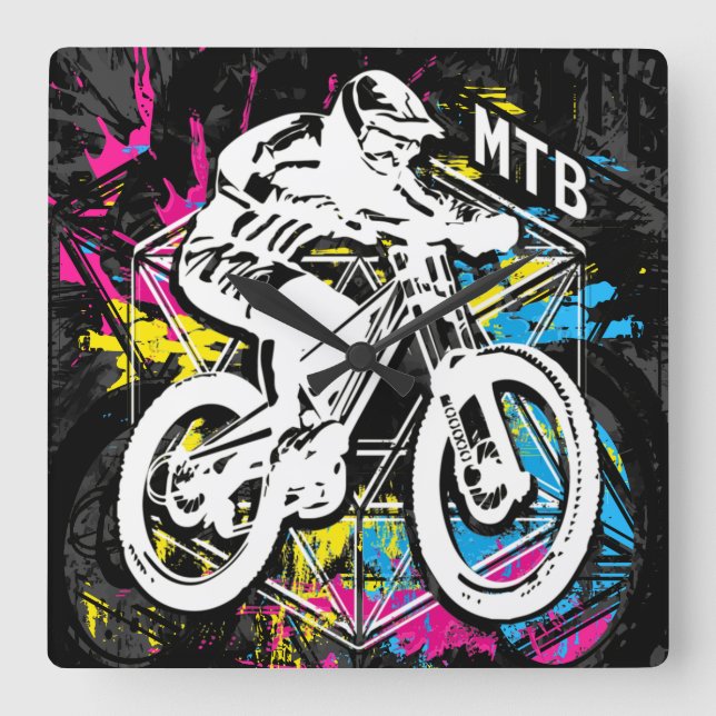MTB Mountainbike - Mountainbike MTB Wall Clock Quadratische Wanduhr (Vorderseite)