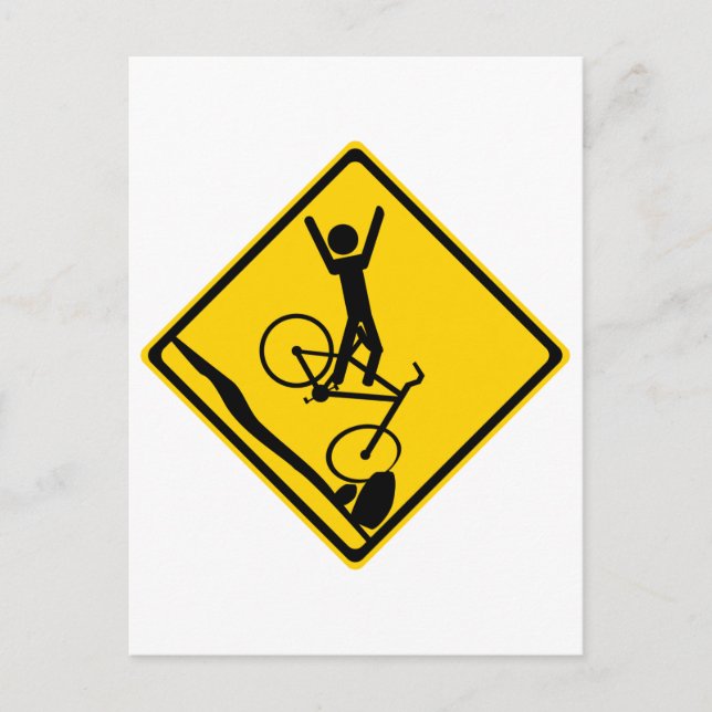 Mtn Biker Crash Road Sign Postkarte (Vorderseite)