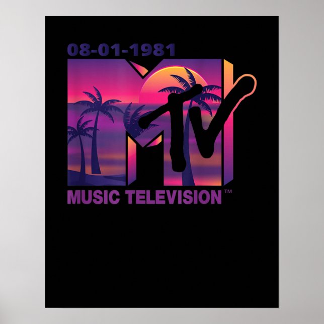 MTV-Logo mit Lila Palmen im Sonnenuntergang Poster (Vorne)