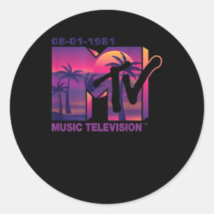 MTV-Logo mit Lila Palmen im Sonnenuntergang Runder Aufkleber