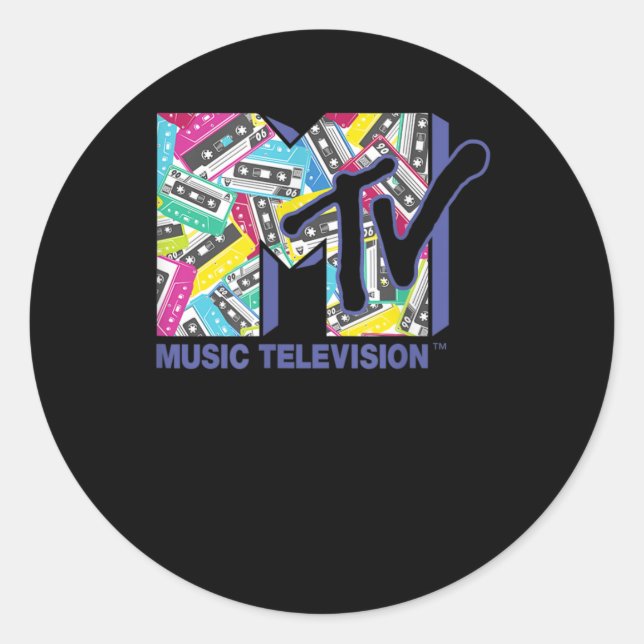 MTV-Logo mit Retro-80er-Bändern Runder Aufkleber (Vorderseite)