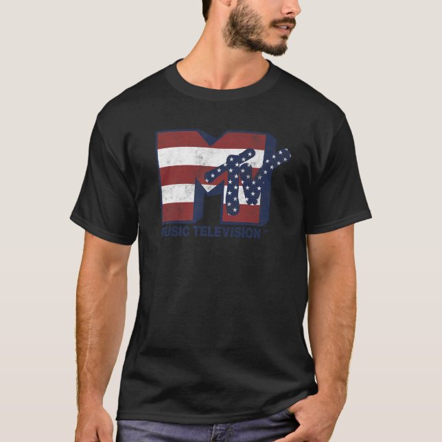 MTV Red White Blue American Flag Stars Streifen Pr T-Shirt (Vorderseite)