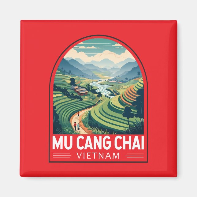 Mu Cang Chai Vietnam Travel Retro Emblem Magnet (Vorne)