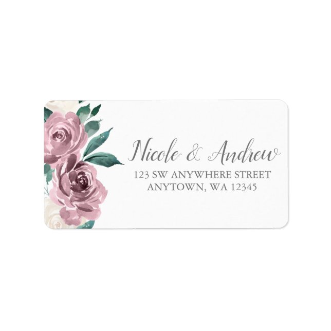Muave Watercolor-Rose Blumenadresse Adressaufkleber (Vorne)