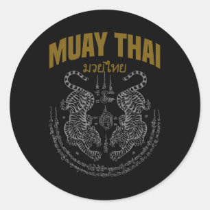 Muay Thai Art Twin Tigers Muay Thai Fighter Mixed  Runder Aufkleber