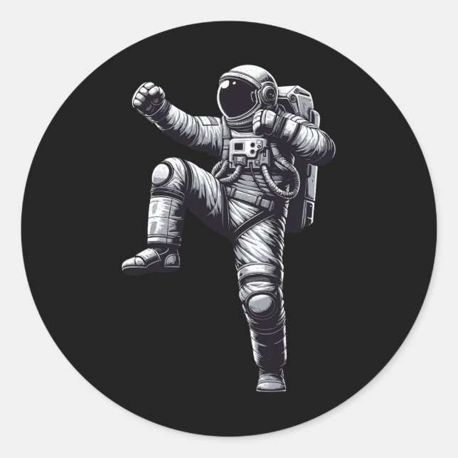 Muay Thai Astronaut Kickboxing Runder Aufkleber (Vorderseite)