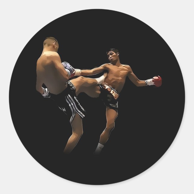 Muay Thai Boxing Action Runder Aufkleber (Vorderseite)