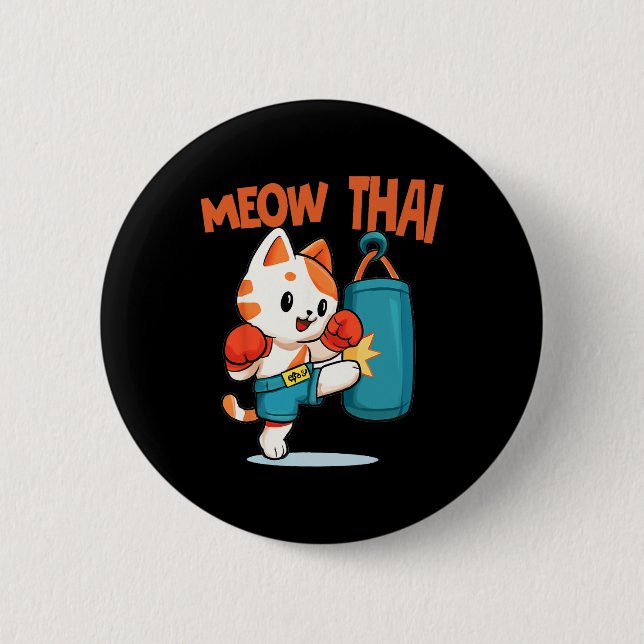 Muay Thai Funny Cat Lover Thai Boxing Thailand Meo Button (Vorderseite)