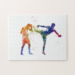 Muay thai in watercolor puzzle
