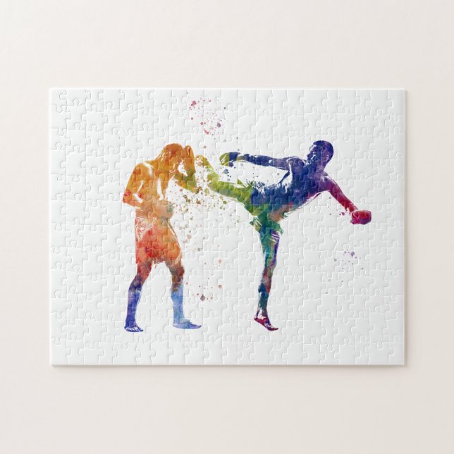 Muay thai in watercolor puzzle (Horizontal)