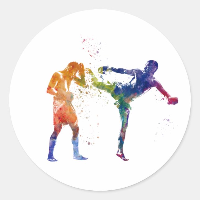 Muay thai in watercolor runder aufkleber (Vorderseite)