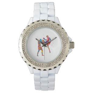 Muay thai Kämpfer in Aquarellfarbe Armbanduhr