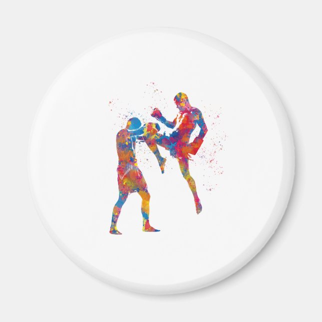 Muay thai Kämpfer in Aquarellfarbe Magnet (Vorne)