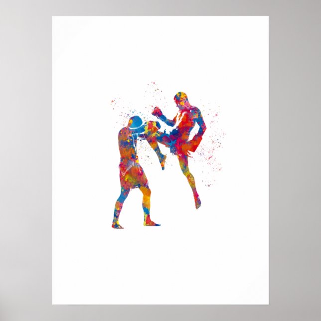 Muay thai Kämpfer in Aquarellfarbe Poster (Vorne)