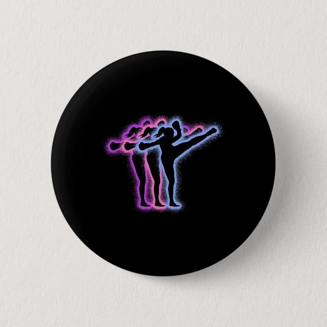Muay Thai Kampfsport Silhouetten Mädchen Kickboxen Button (Vorderseite)