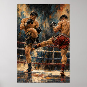 Muay Thai Kickboxen Kampf Expressive Ölmalerei Poster