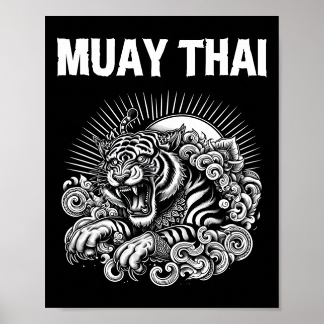 Muay Thai Language Tattoo Tiger Roar Kickboxing Th Poster (Vorne)
