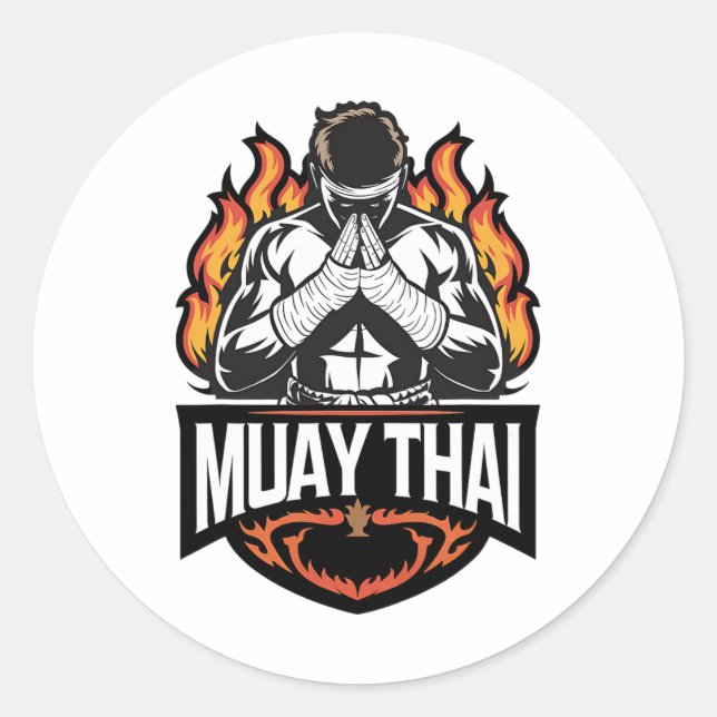 Muay Thai Logo - Thai Boxing Fighter Runder Aufkleber (Vorderseite)