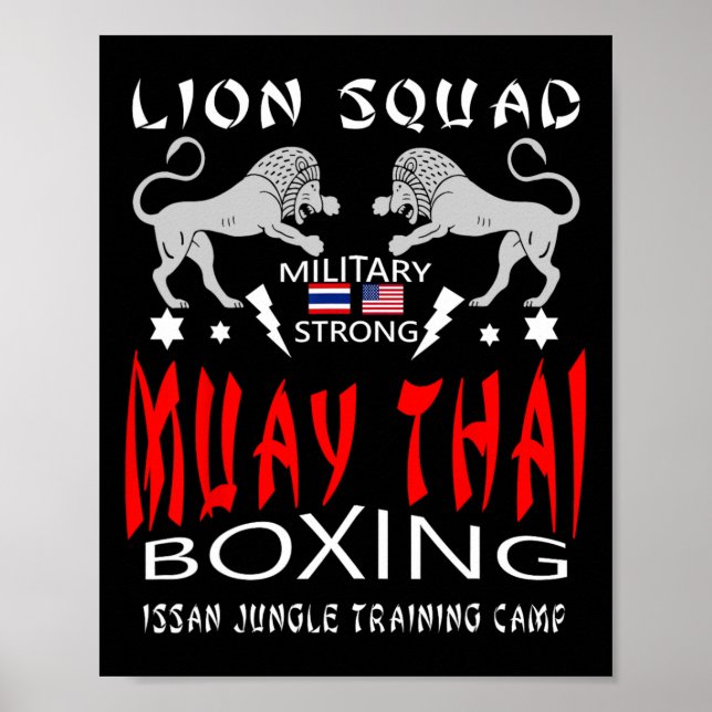 Muay Thai Löwen Squad Militär Boxen  Poster (Vorne)