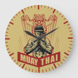 Muay Thai Martial Arts Schlafen Tiger Dojo Große Wanduhr