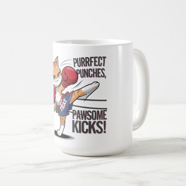 Muay Thai Niedlich Boxing und Kicking Cat Tasse (VorderseiteRechts)