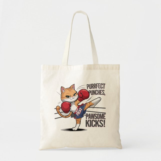 Muay Thai Niedlich Boxing und Kicking Cat Tote Bag Tragetasche (Vorne)