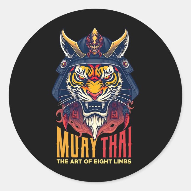 Muay Thai Samurai Tiger Thai Boxing Graphic Runder Aufkleber (Vorderseite)