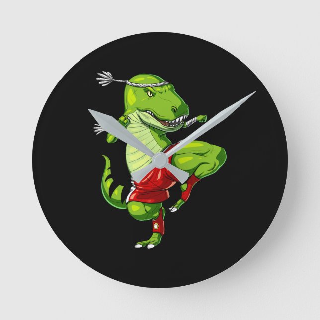 Muay Thai T-Rex Dinosaur Runde Wanduhr (Vorderseite)