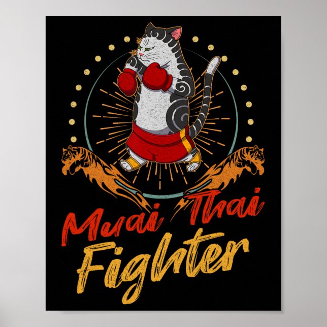Muay Thai Thailand Faust Ring Knie Kämpfer Technik Poster (Vorne)