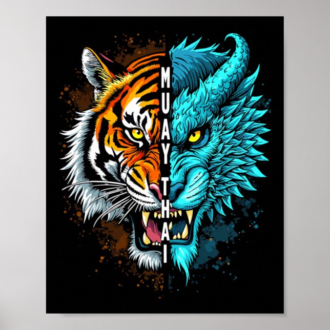 Muay Thai Tiger Dragon Fusion Art Poster (Vorne)