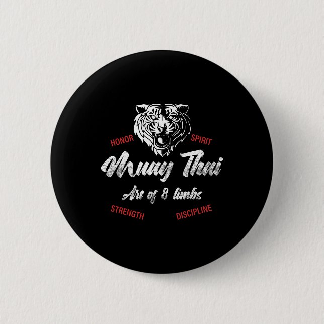Muay Thai Tiger - Tiger Thai Boxen und Kickboxen Button (Vorderseite)