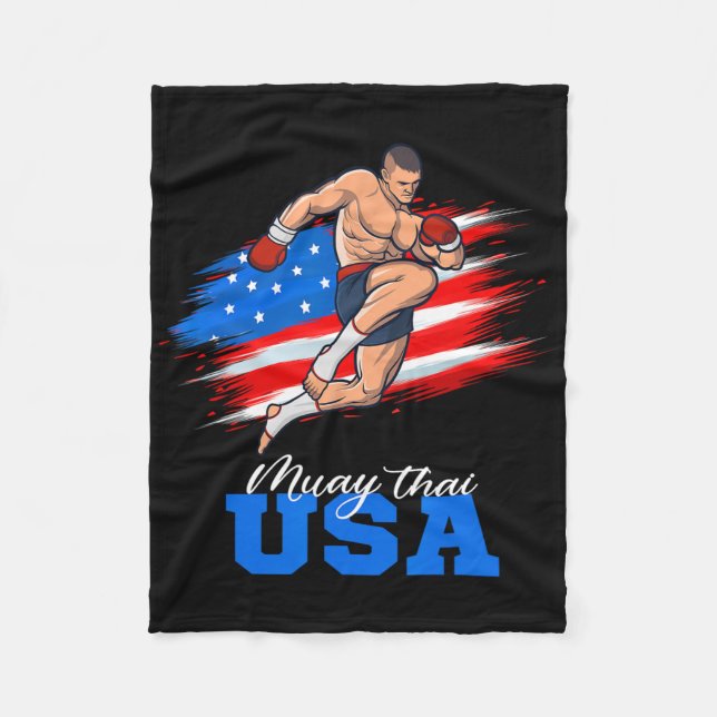 Muay Thai Usa Support Team American Flag Kickboxin Fleecedecke (Vorderseite)