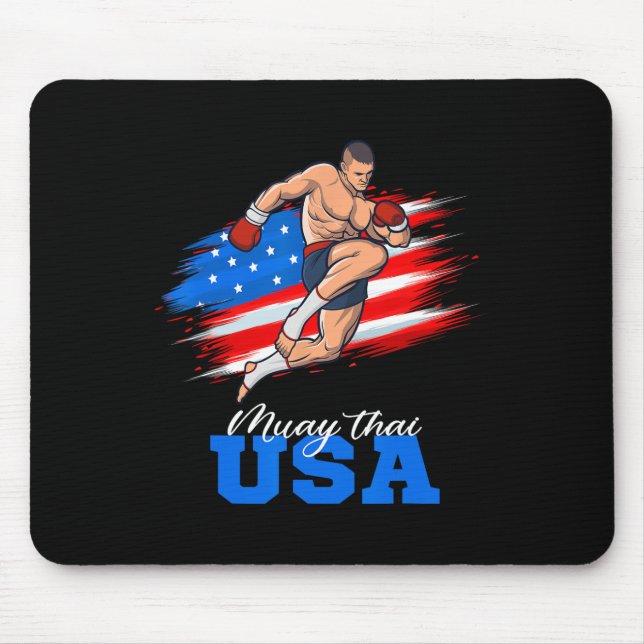 Muay Thai Usa Support Team American Flag Kickboxin Mousepad (Vorne)