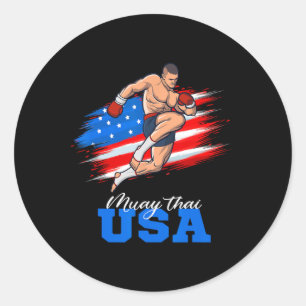 Muay Thai Usa Unterstützerteam Amerikanische Flagg Runder Aufkleber