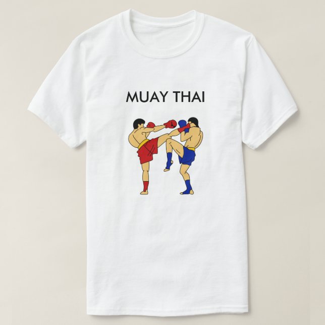 Muay thailändisches Weiß T - Shirt-(rundes Haus) T-Shirt (Design vorne)
