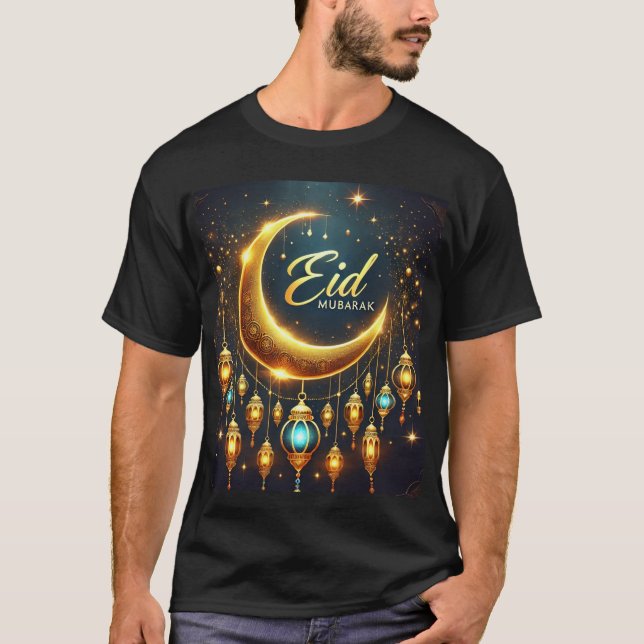 Mubarak Crescent Moon & Lanterns Mens T-Shirt (Vorderseite)