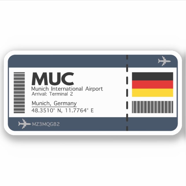 MUC München Airport Boarding Pass - Reise Aufkleber (Vorderseite)