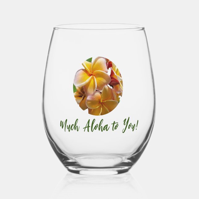 Much Aloha To You Stemless Wine Glass Weinglas Ohne Stiel (Vorderseite)