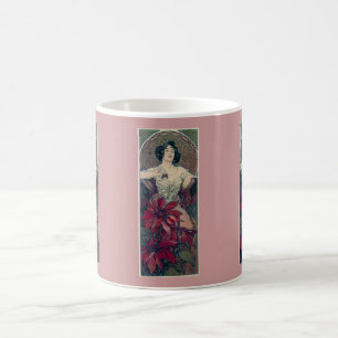 Mucha Art Deco rote Blumen Frau Dame weiblich Kaffeetasse