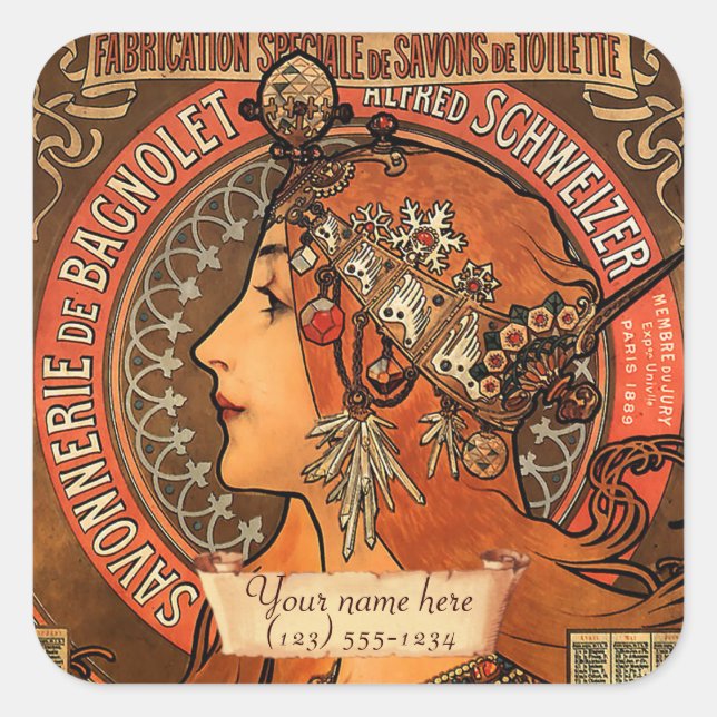 Mucha Art Nouveau Buchzeichen Stickers (Vorderseite)
